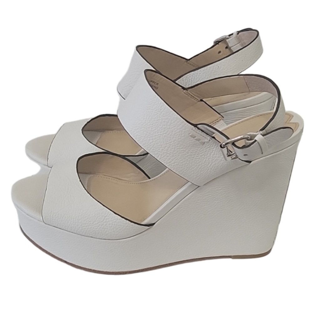 Via Spiga Orlando white leather criss-cross wedge sandals Women's size 10